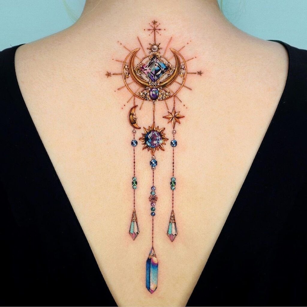 Celestial Crystal Amulet Back Tattoo Tattoo Design