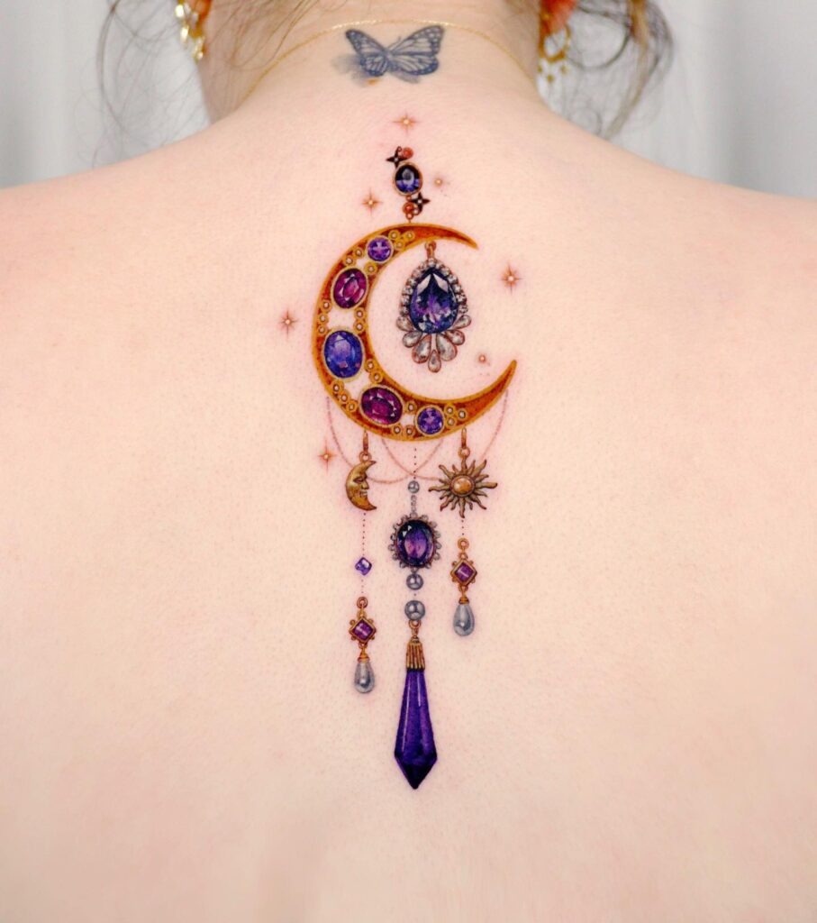 Celestial Gem Crescent Moon Tattoo Tattoo Design