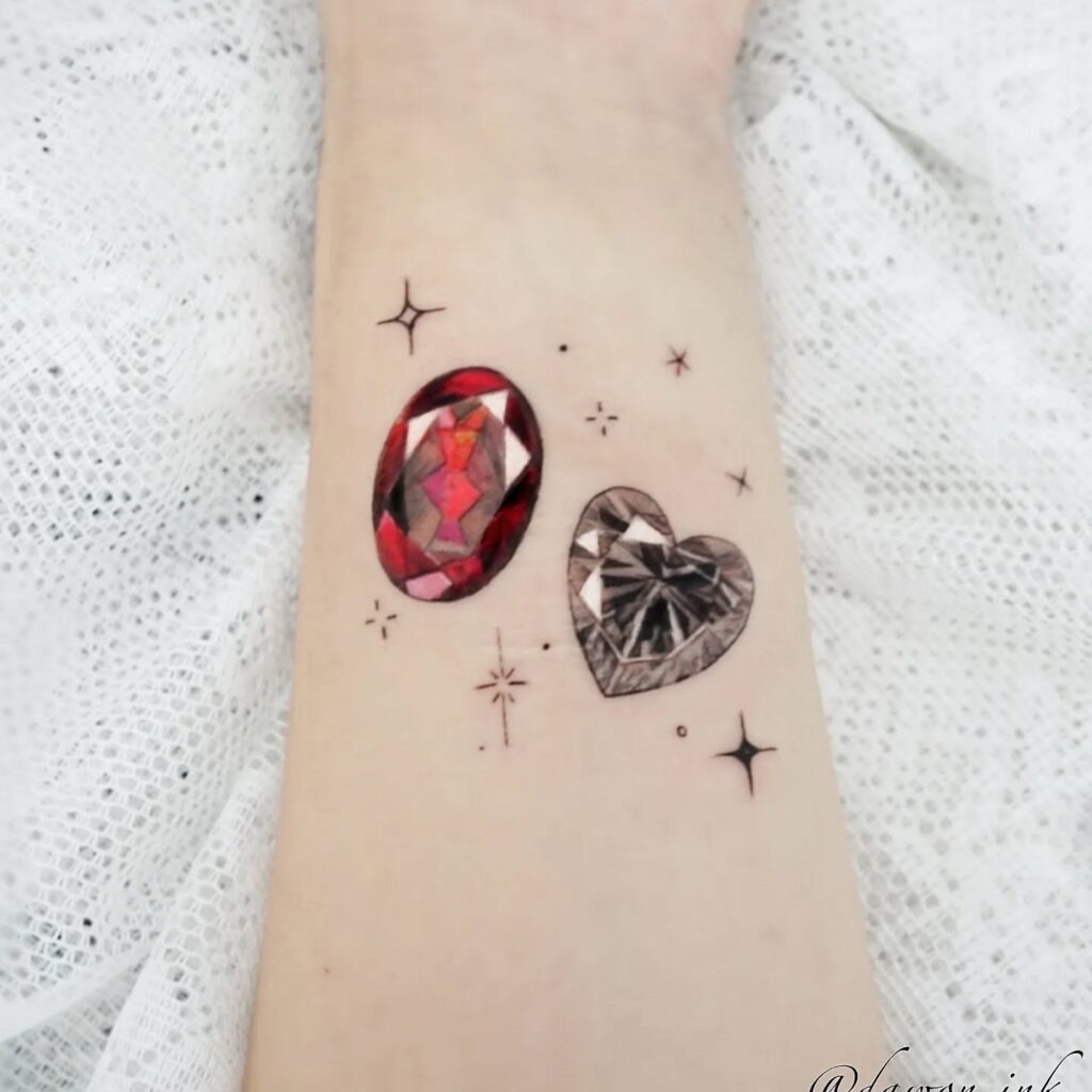 Dual Gem Love Tattoo - Ruby and Diamond Tattoo Design