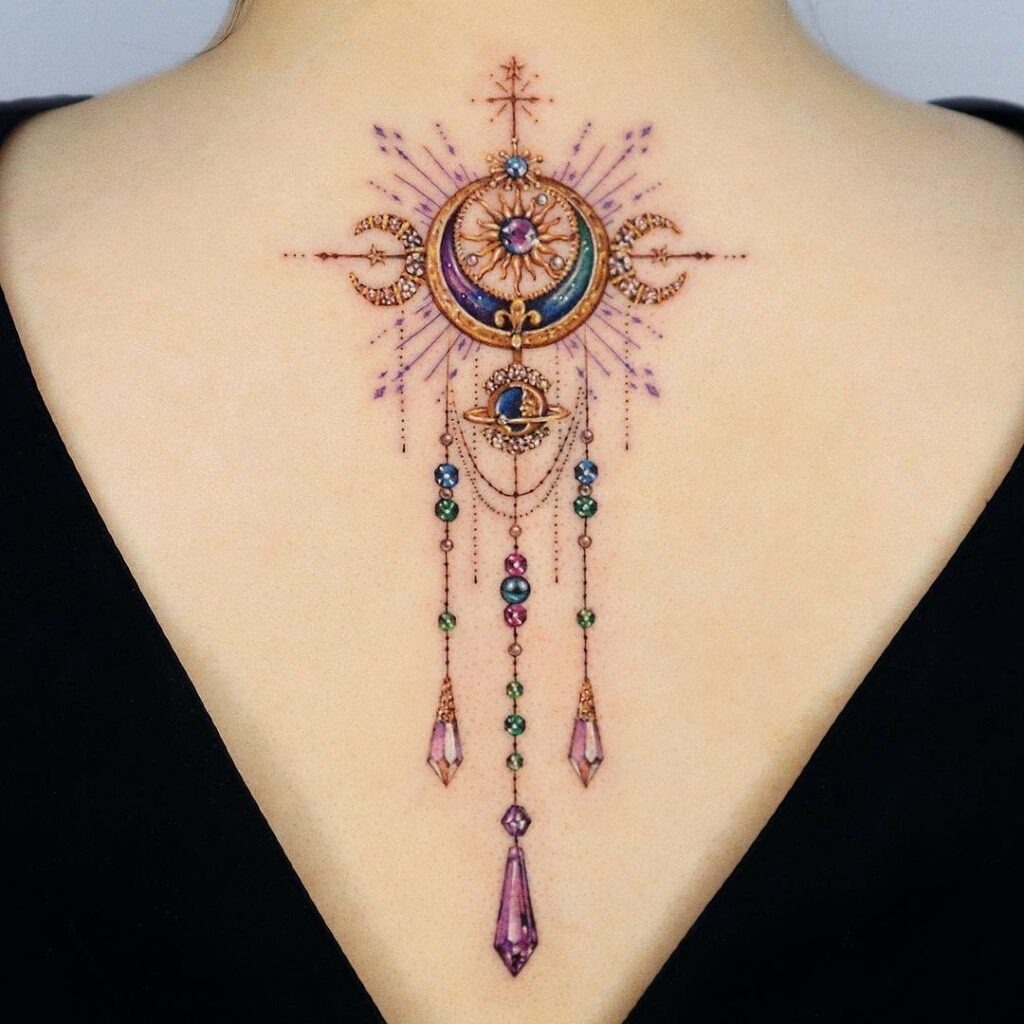 Galactic Crescent and Crystal Drop Tattoo Tattoo Design