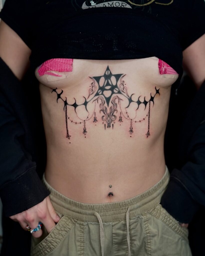 Gothic Ornamental Underboob Tattoo Tattoo Design
