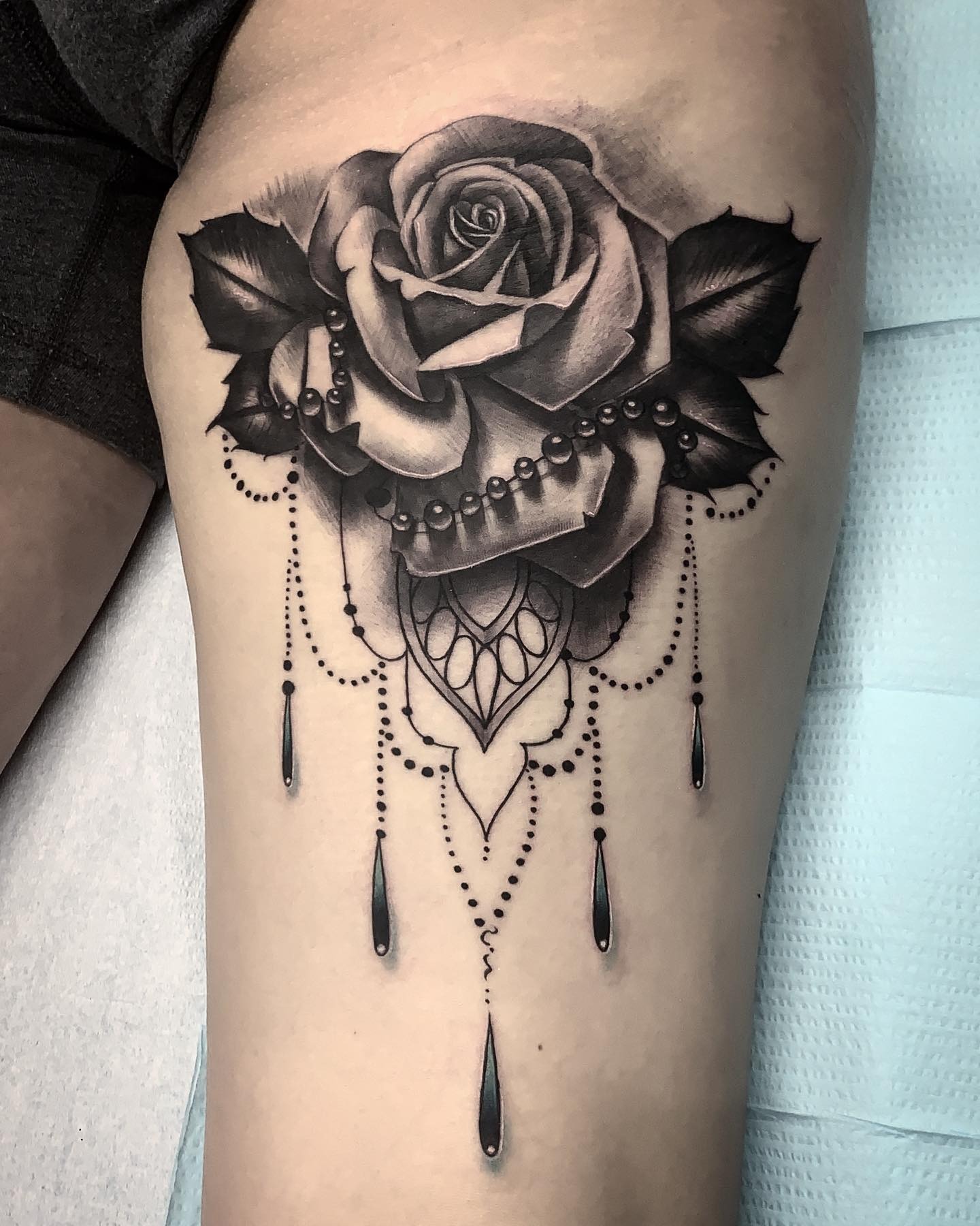 Gothic Rose and Beaded Lace Tattoo Tattoo Design