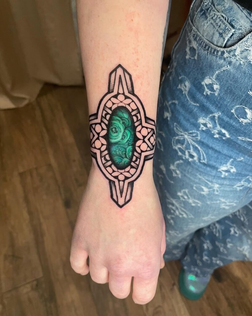 Malachite-Inspired Wrist Gem Tattoo Tattoo Design