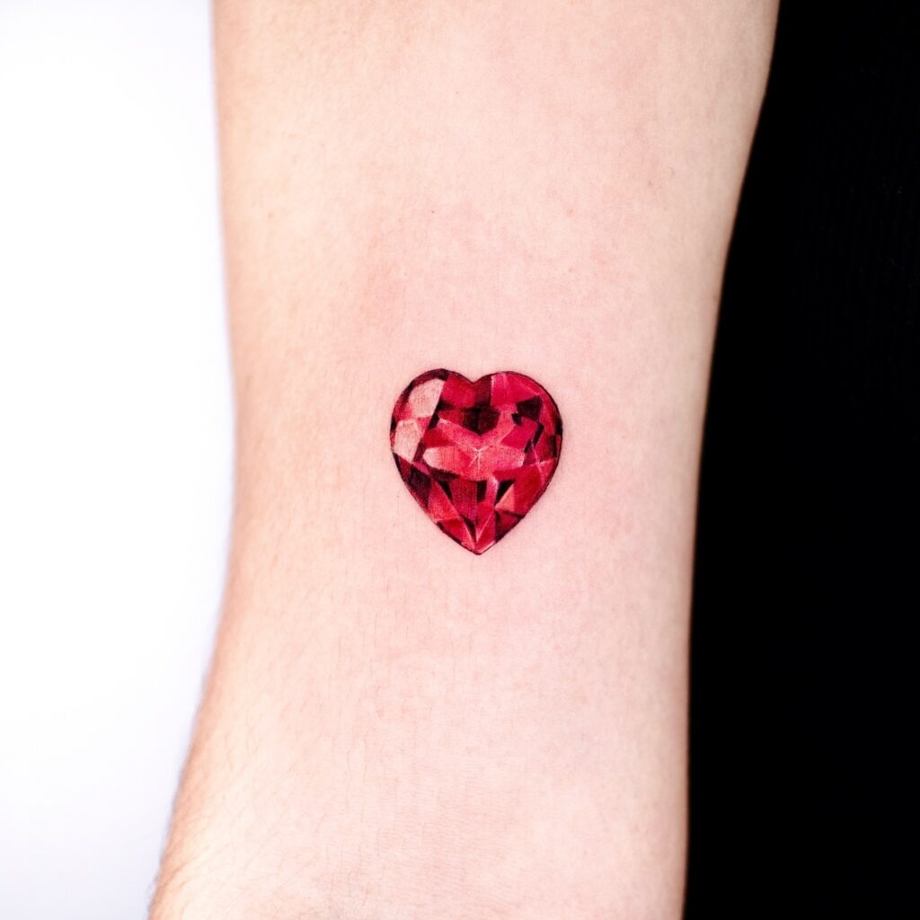 Mini Heart-Cut Ruby Gem Tattoo Tattoo Design