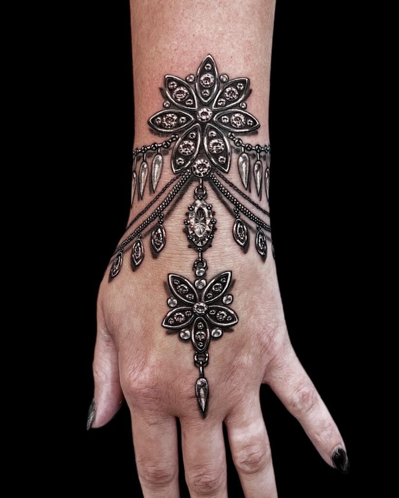 Ornamental Diamond Hand Bracelet Tattoo Tattoo Design