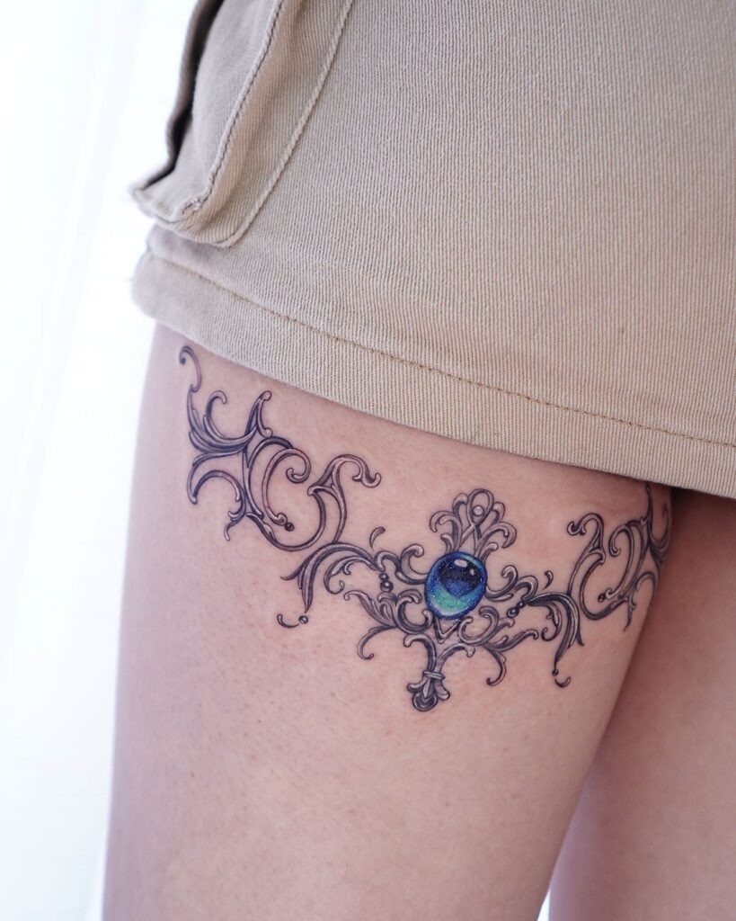 Ornate Galaxy Jewel Back Thigh Tattoo Tattoo Design