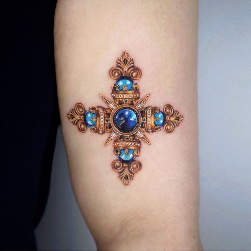 Ornate Jeweled Cross Tattoo Tattoo Design