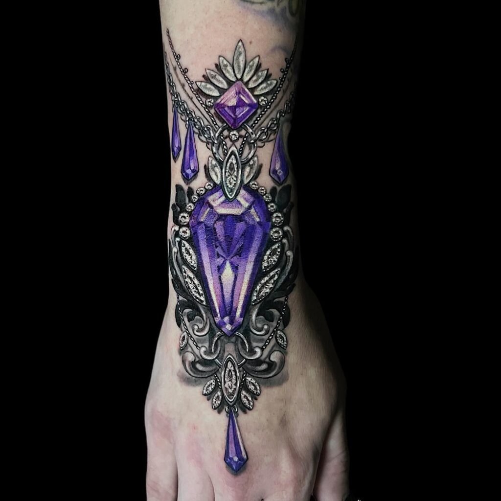 Ornate Purple Jewel Wrist Tattoo Tattoo Design