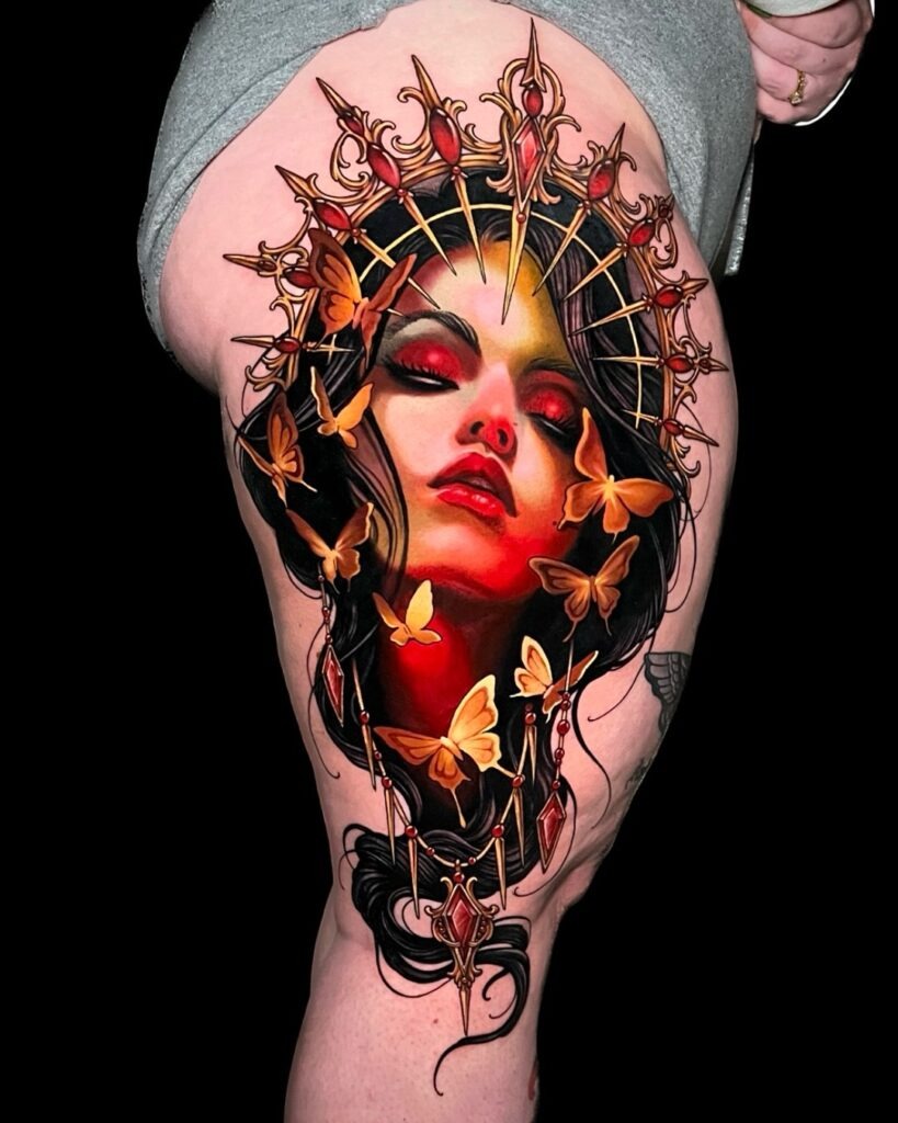 Regal Butterfly Crown and Jeweled Halo Tattoo Tattoo Design