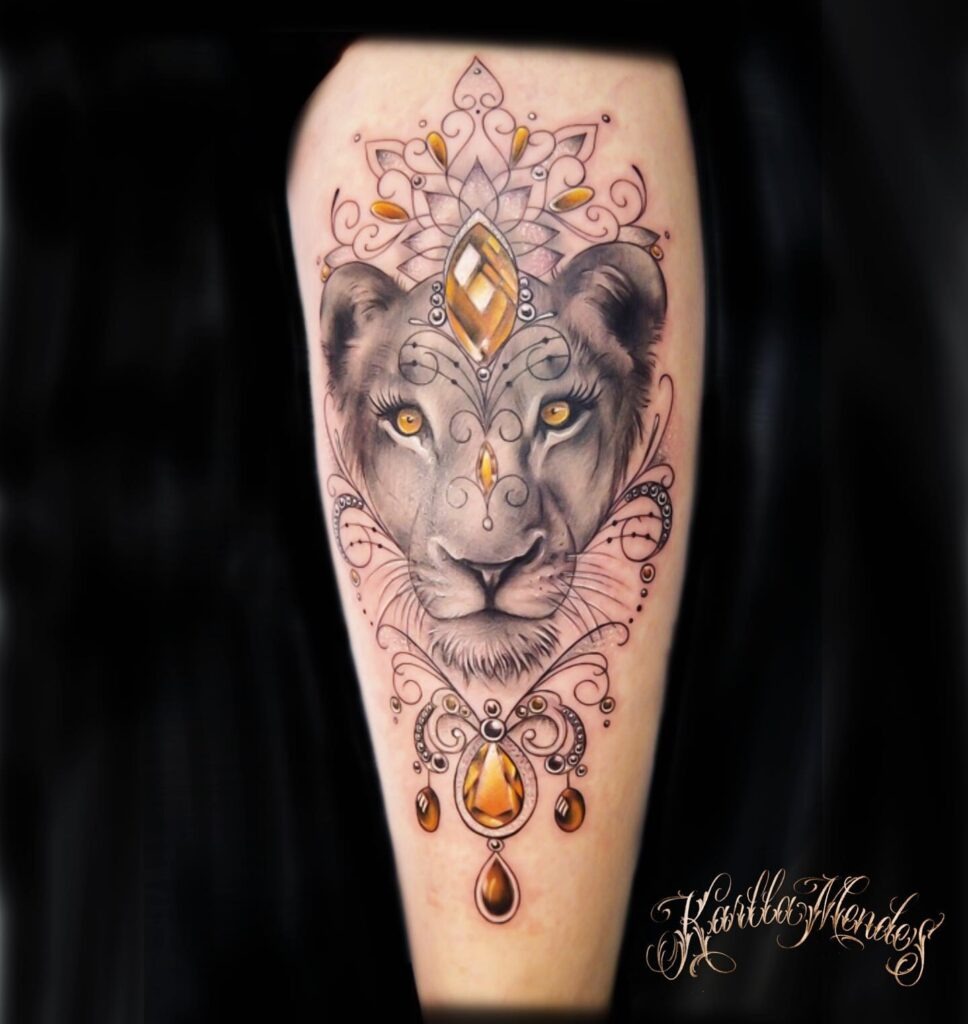 Regal Lioness with Amber Jewels Tattoo Tattoo Design