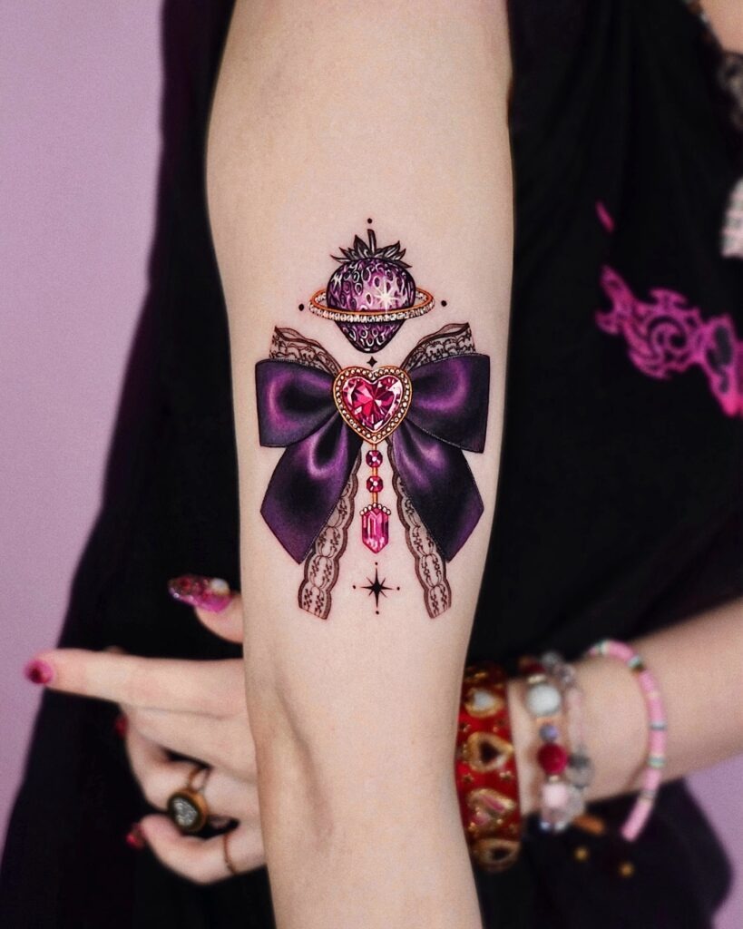 Regal Pink Jewel and Cosmic Bow Tattoo Tattoo Design