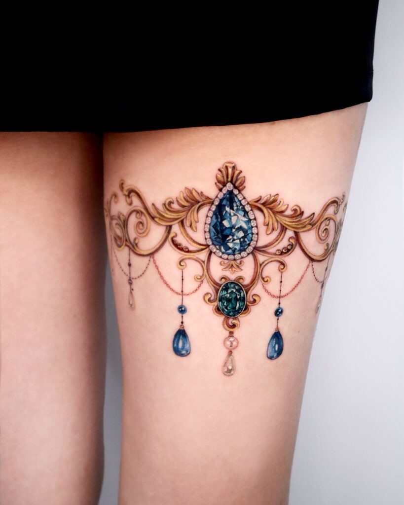 Sapphire Lace Thigh Jewelry Tattoo Tattoo Design