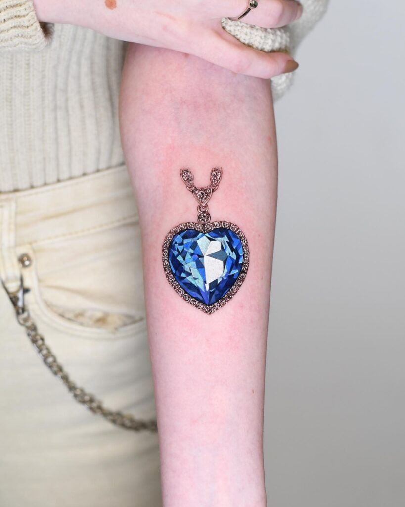 Titanic-Inspired Blue Heart Jewel Tattoo Tattoo Design