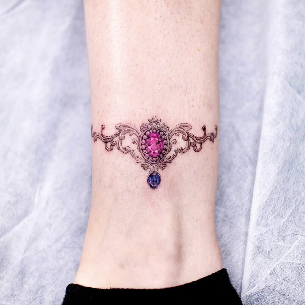 Victorian-Inspired Gem Anklet Tattoo Tattoo Design