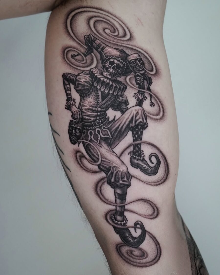 Dynamic Joker Tattoo with a Skeleton Clown Tattoo Design