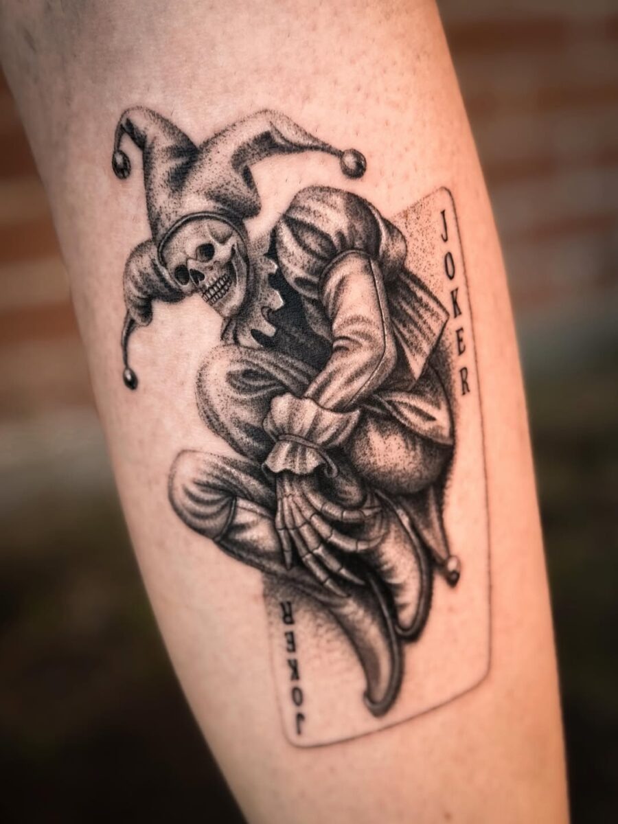 Intricate Joker Tattoo Design with Skull Tattoo Design
