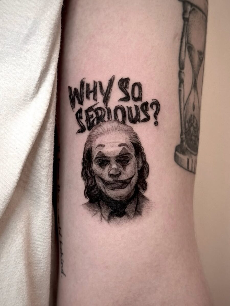 Intricate Joker Tattoo with Iconic Phrase Tattoo Design