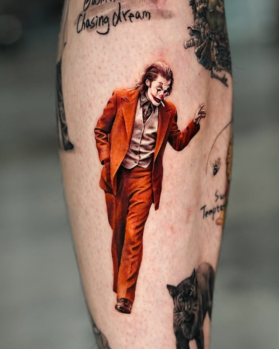 Striking Joker Tattoo with Vibrant Color Palette Tattoo Design