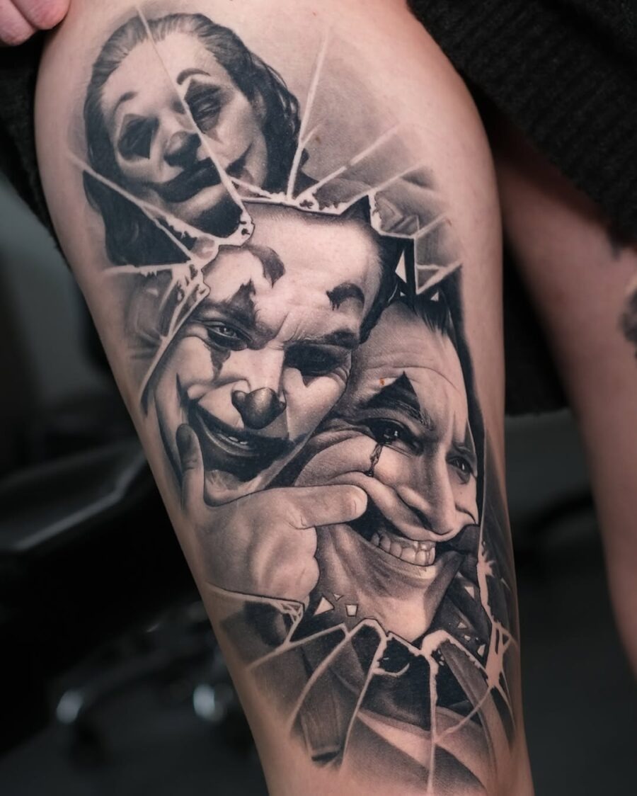 Striking Joker Tattoos Captured in Shattered Glass Tattoo Design