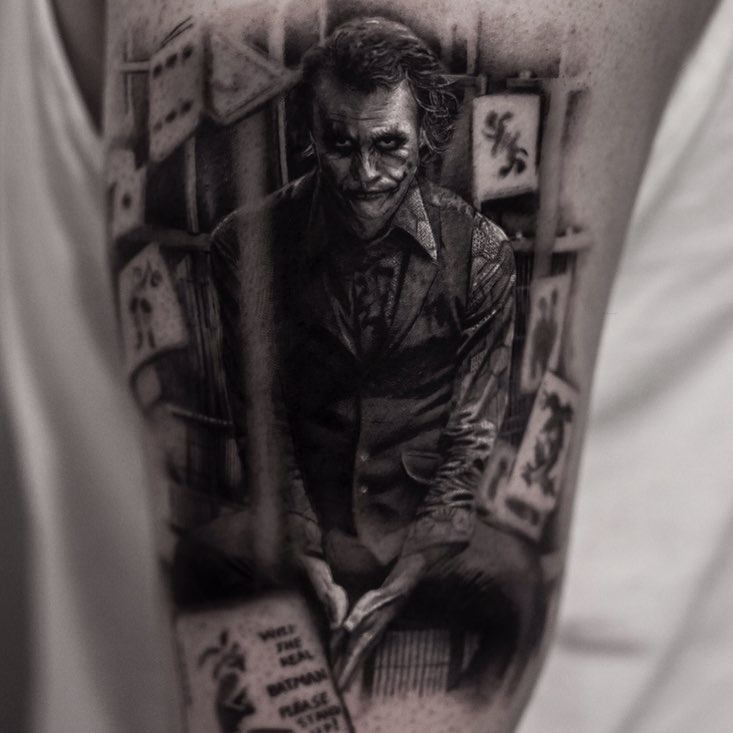 Stunning Joker Tattoo in Realistic Style Tattoo Design