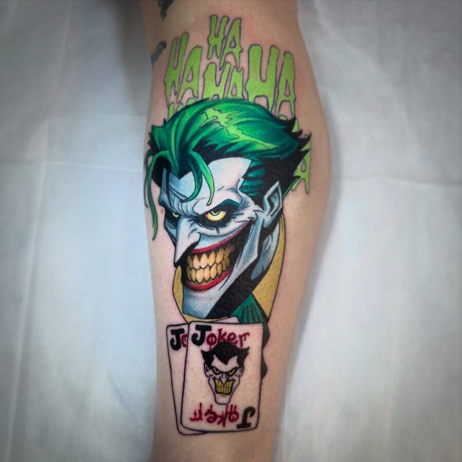 Vibrant Joker Tattoo with Ha-Ha Art Tattoo Design