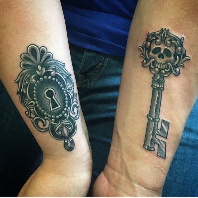 Gothic Lock and Skeleton Key Pair Tattoo Design