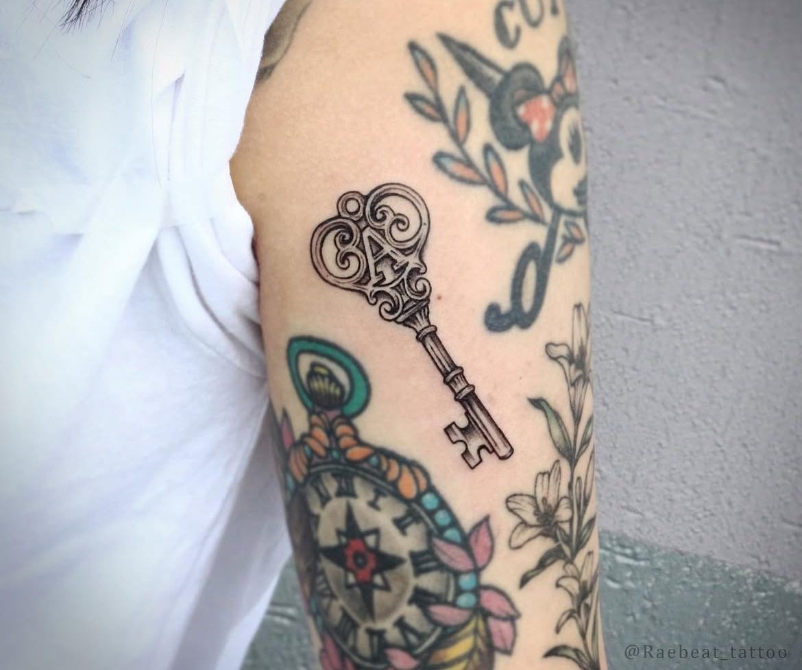 Monogram Antique Key Tattoo Tattoo Design