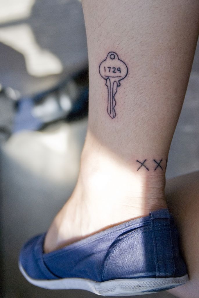 Tiny Numbered Key Ankle Tattoo Tattoo Design