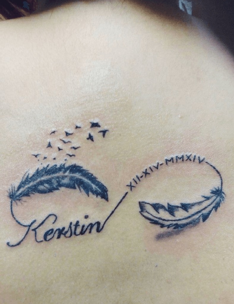 Overlapping Hearts with the Names on Upper Back Tattoo Design