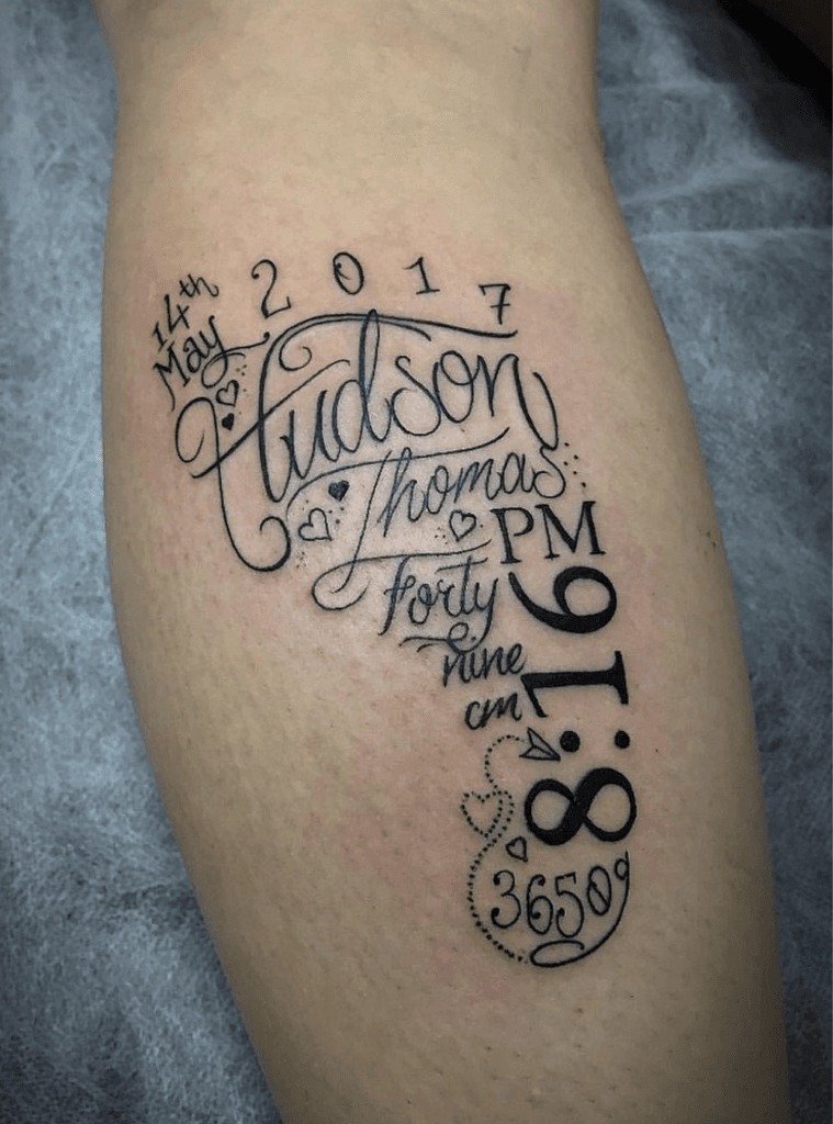 Scroll with Kids Names Tattoo Design
