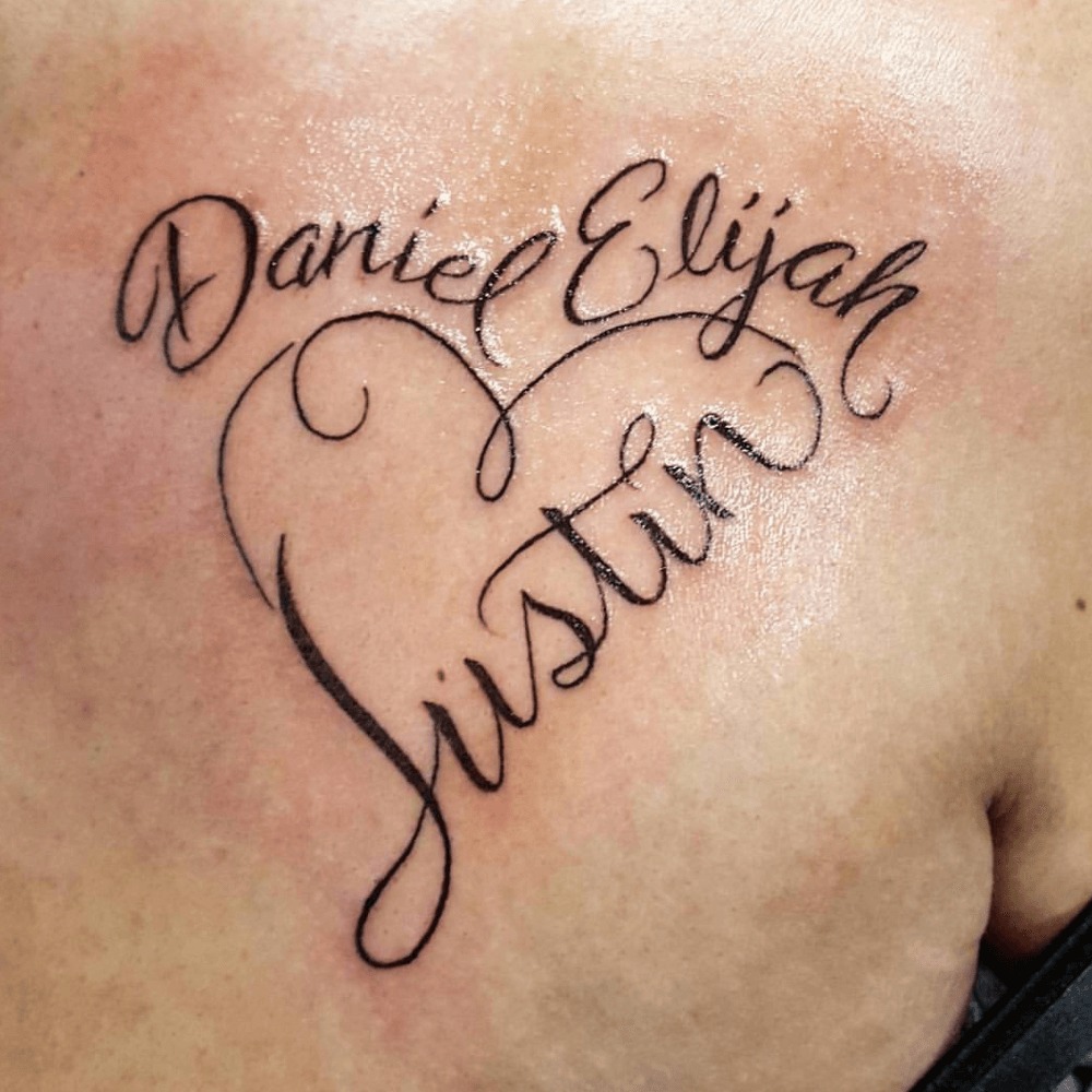 Series of Hearts with Names Tattoo Design