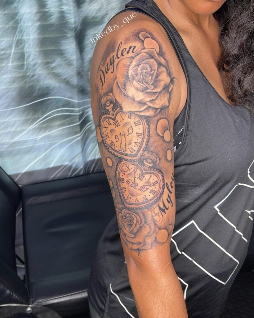 Wrist Tattoos with Names, Dates, & Small Heart Tattoo Design