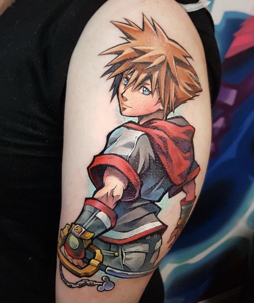 Full-Color Sora Portrait on the Upper Arm Tattoo Design