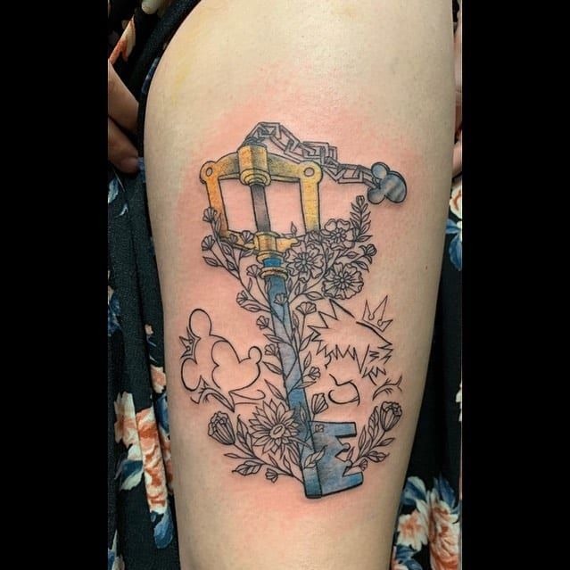 Keyblade Bouquet With Character Silhouettes Tattoo Design