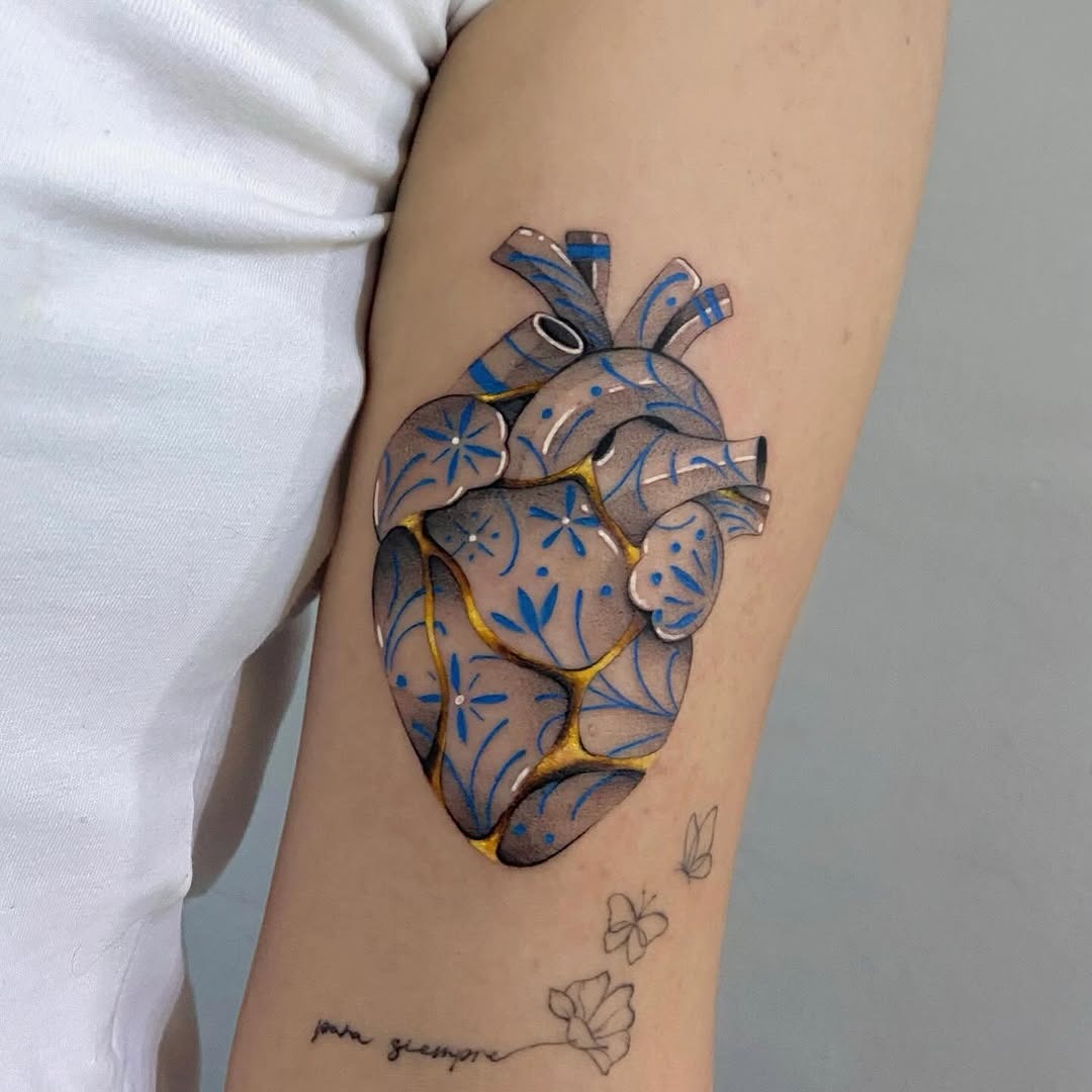 Artful heart tattoo with kintsugi elements Tattoo Design