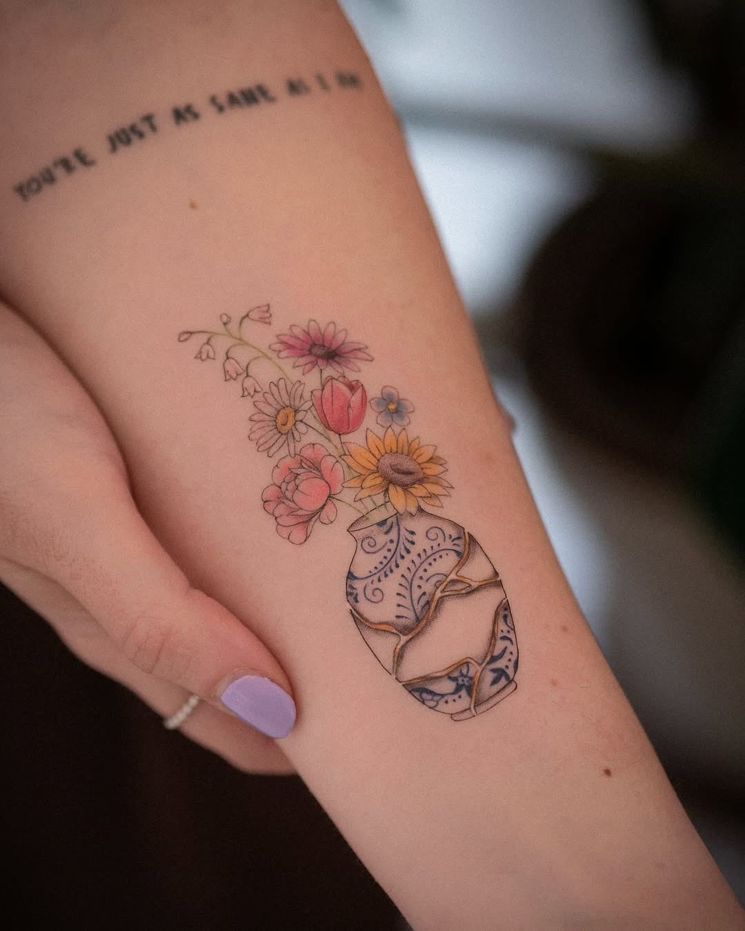 Elegant Kintsugi Flower Vase Tattoo Design Tattoo Design