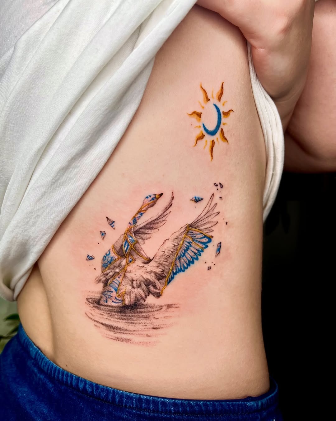 Elegant kintsugi tattoo with nature elements Tattoo Design