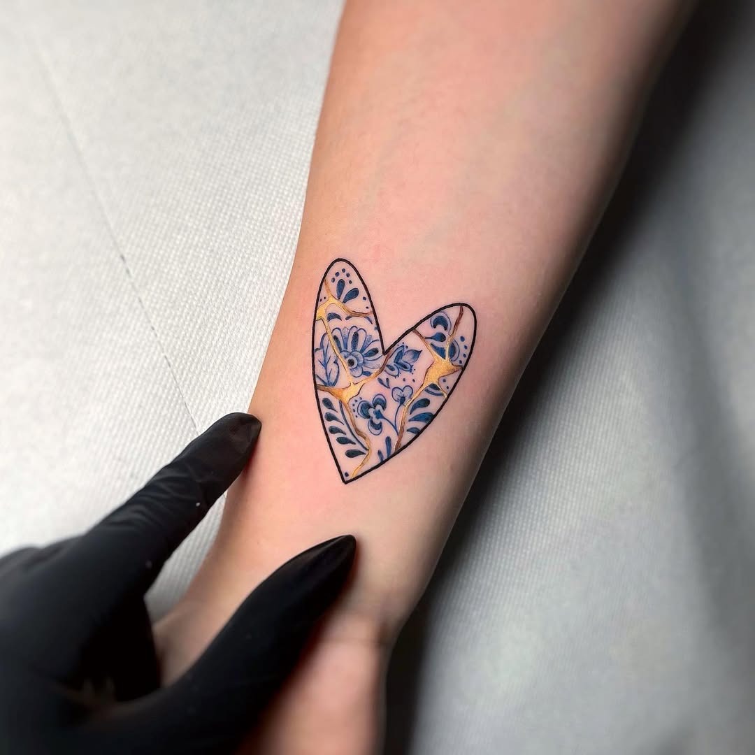 Intricate heart design with kintsugi elements Tattoo Design