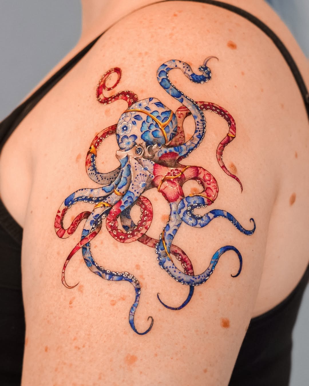 Vibrant octopus tattoo with kintsugi details Tattoo Design