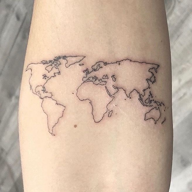 Minimal Outline World Map Tattoo Design