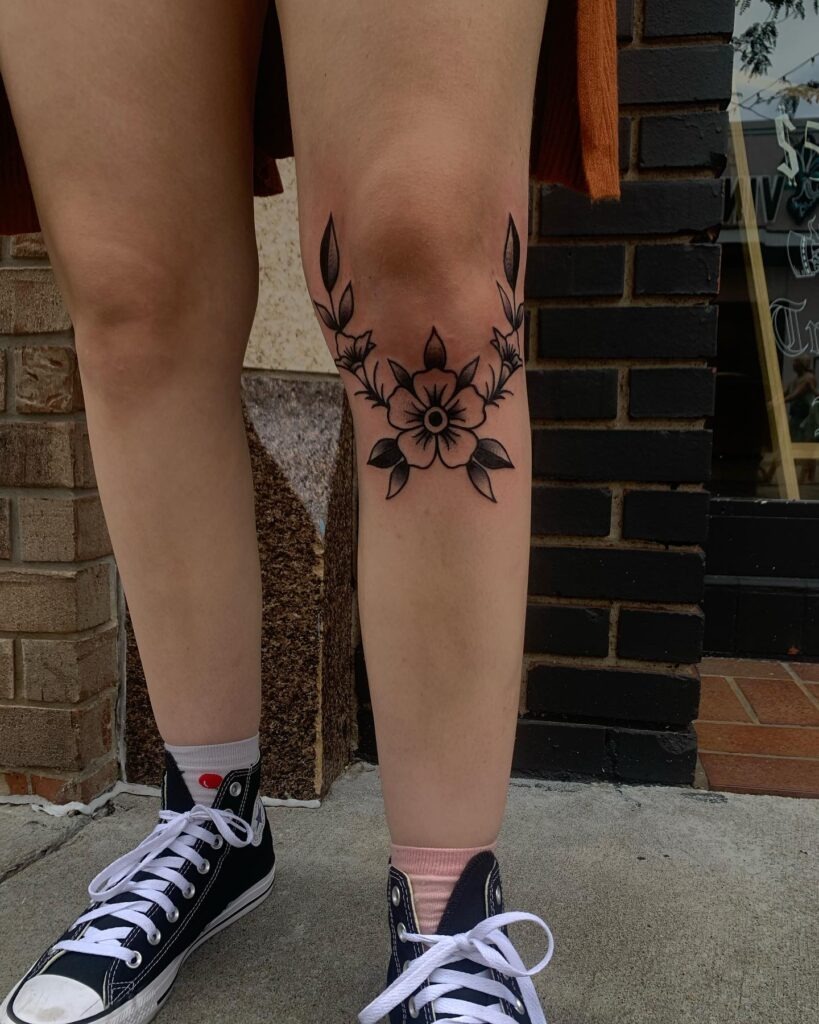Bold Floral Knee Frame Tattoo Tattoo Design
