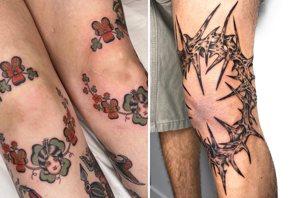35+ Knee Framing Tattoo Ideas & Inspiration Featured Lookbook Collage
