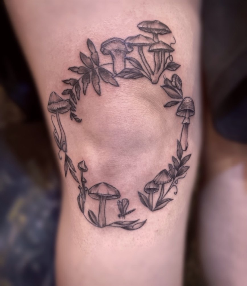 Mushroom Wreath Knee Frame Tattoo Tattoo Design
