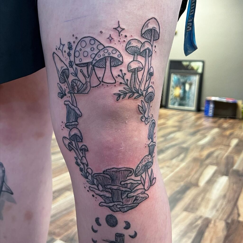 Mystical Mushroom Knee Frame Tattoo Tattoo Design