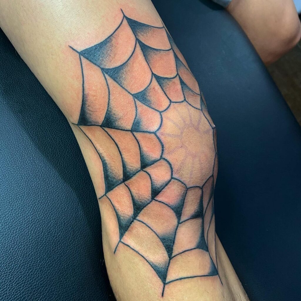 Shaded Spider Web Knee Frame Tattoo Tattoo Design