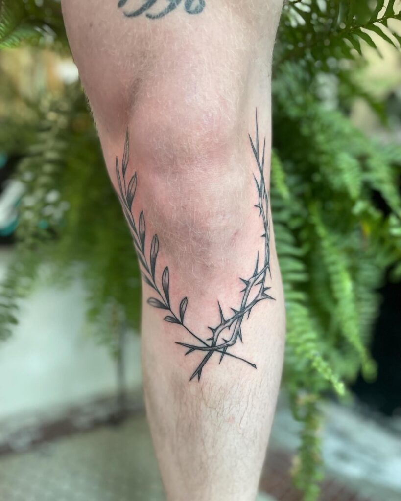 Thorn and Leaf Knee Frame Tattoo Tattoo Design