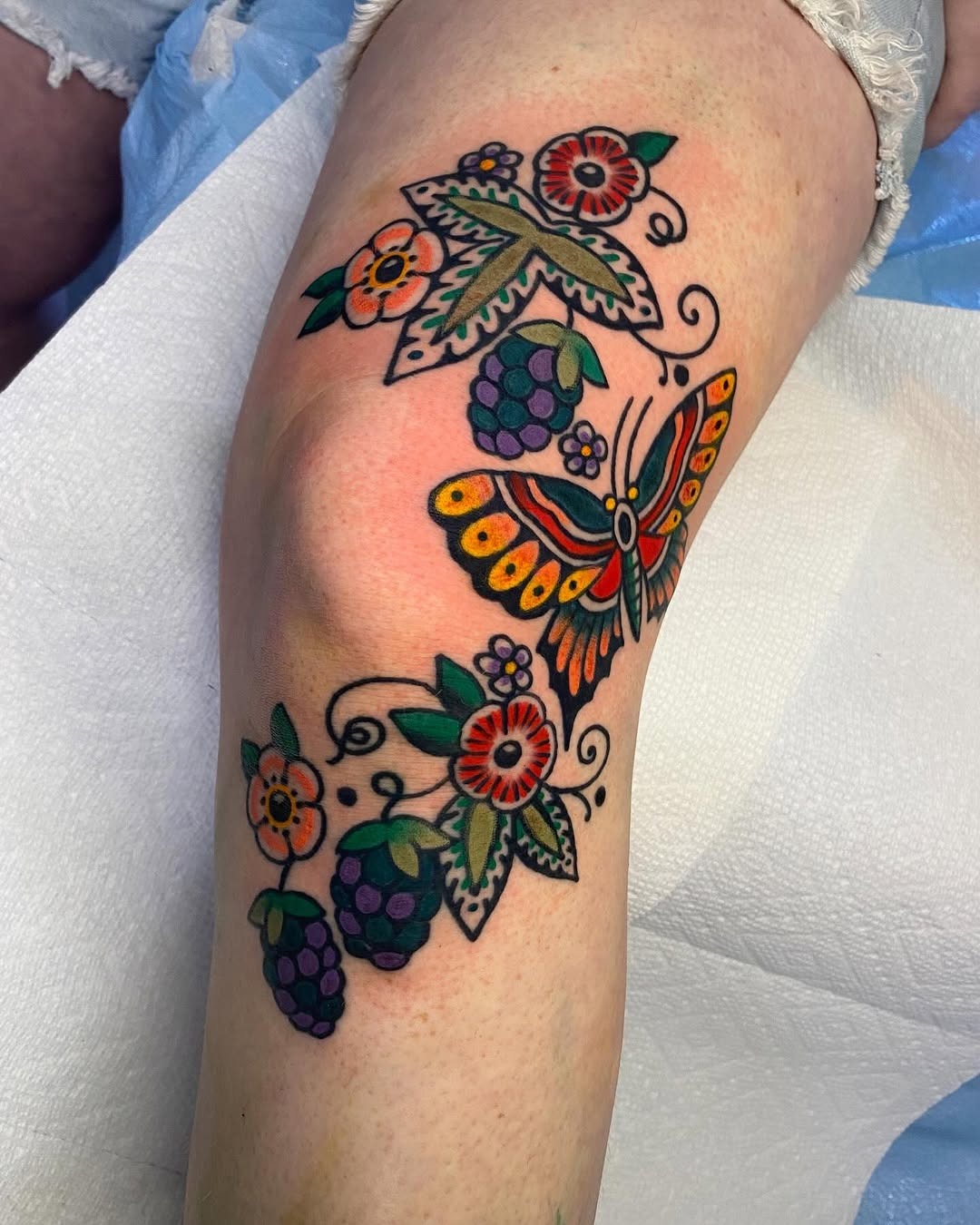 Colorful Floral Butterfly Knee Tattoo Design Tattoo Design