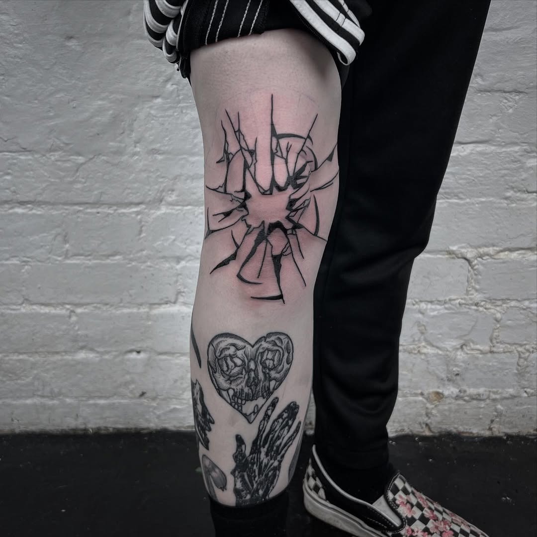 Edgy Broken Glass Knee Tattoo Design Tattoo Design