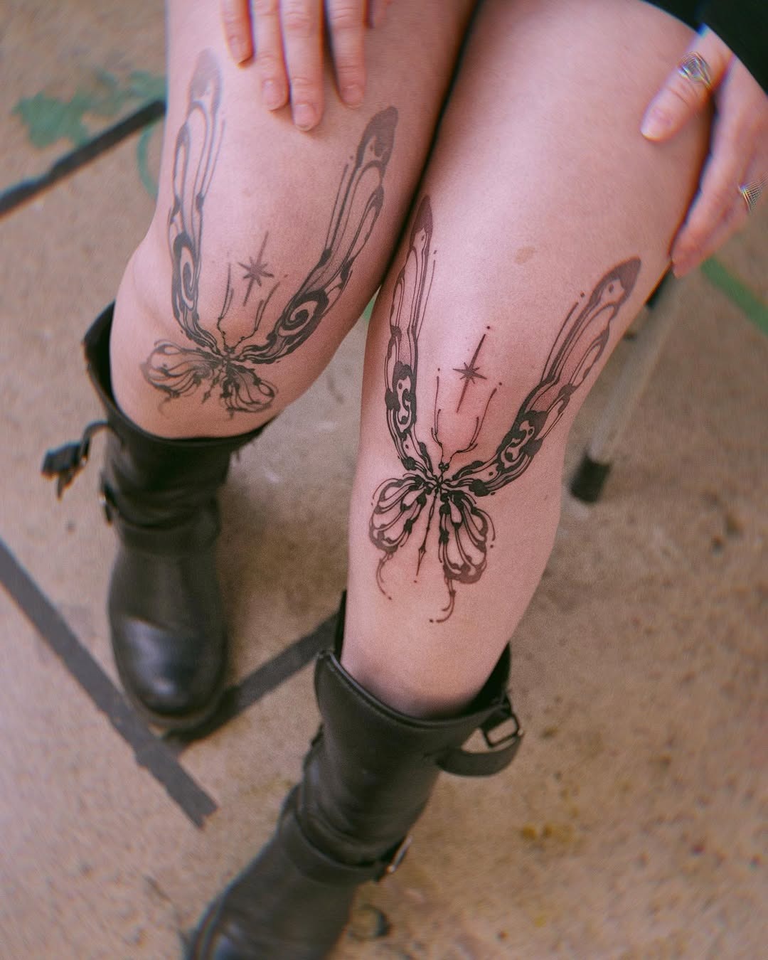 Elegant butterfly tattoos gracefully adorn the knees Tattoo Design