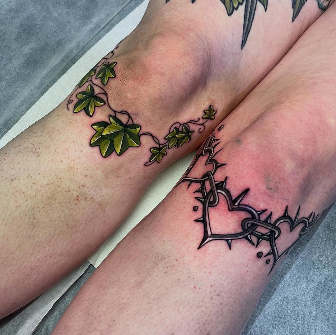 Floral and edgy knee tattoo concepts Tattoo Design